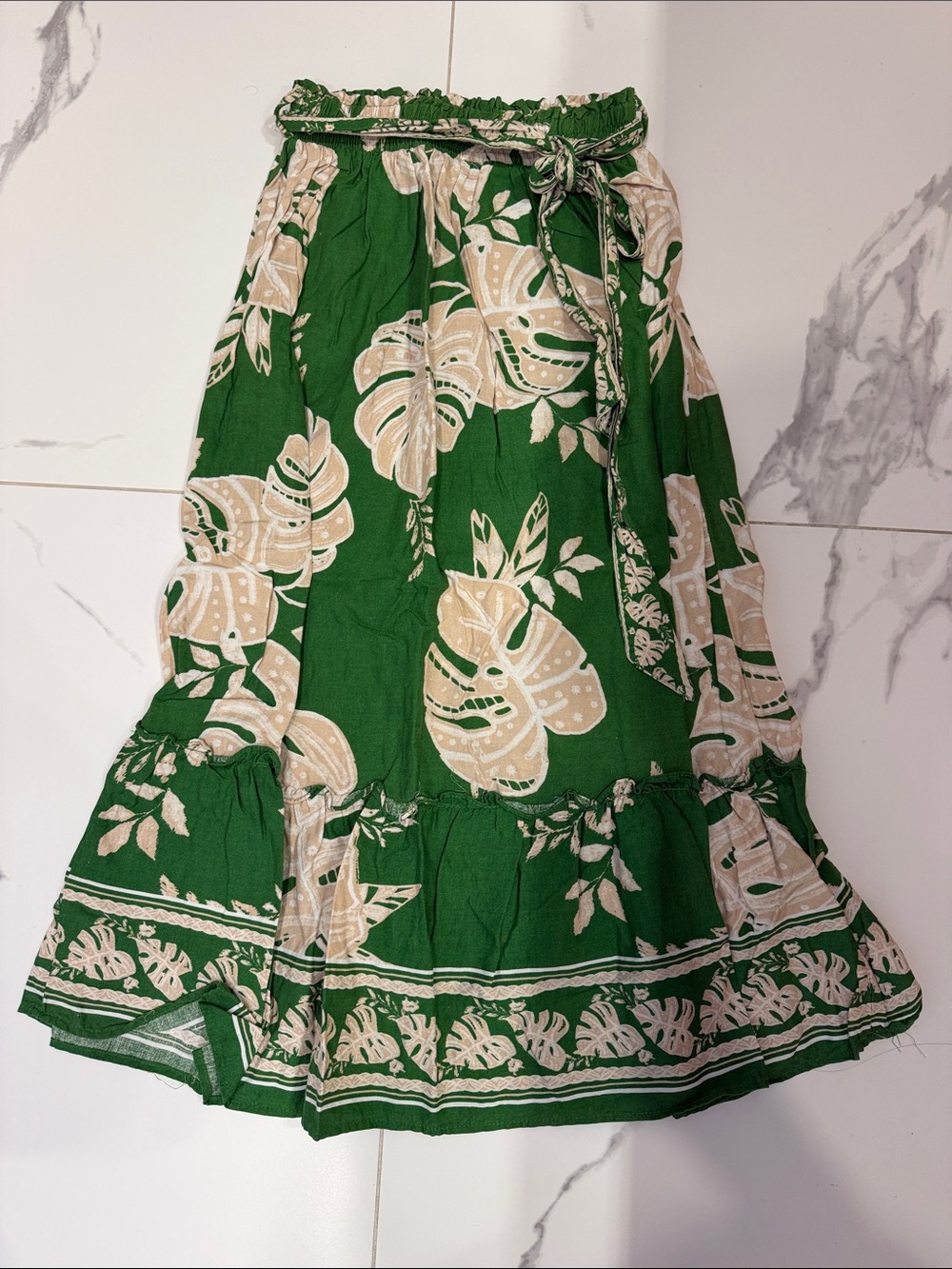 Rachel Zoe Green and Beige Tropical Tiered Midi Skirt